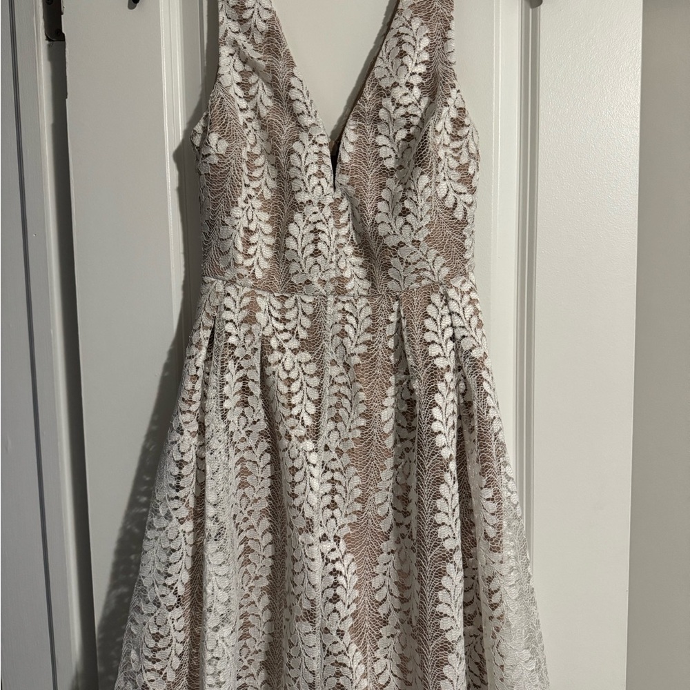 Lulu's White and Tan Backless Lace Dress
